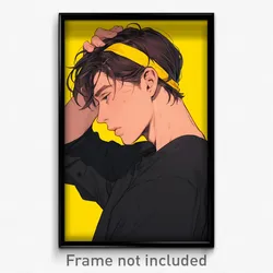 Anime Art Poster - Man Feeling Politeness, Genuine Yellow Hairband (Print)