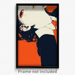 Anime Art Poster - Girl Feeling Restlessness, Lively Orange Necktie (Print)