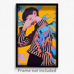 Art Poster - Boy Feeling Discomfort, Cheery Vertical Striped Dress (Print)