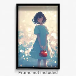 Art Poster - Girl Feeling Reluctant Wearing Heavenly Striped Ribbon (Print)