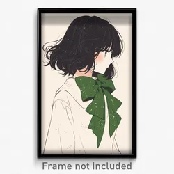 Anime Art Poster - Girl Feeling Dismay Wearing Unkempt Green Ribbon (Print)