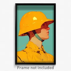 Art Poster - Man Feeling Pride Wearing Quirky Hardhat (Print)