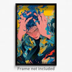 Anime Art Poster - Boy Feeling Fury Wearing Outstanding Front Tie Top (Print)