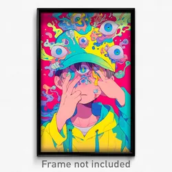 Anime Art Poster - Boy Feeling Distracted, Mysterious Aqua Headwear (Print)