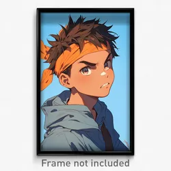Anime Art Poster - Boy Feeling Focused Wearing Zany Orange Hairband (Print)