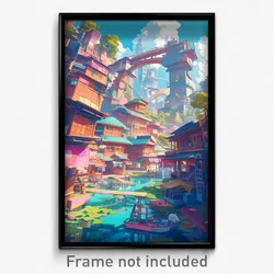 Art Poster - Watery Thai City (Psychedelic Trippy Weird 11x17 Print)