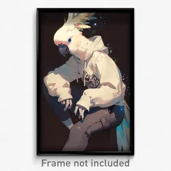 Anime Art Poster - Blue Eyed Cockatoo Feeling Sadness Wearing Sliding Yoga Pants