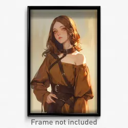 Art Poster - Girl Feeling Uneasiness Wearing Curvy Brown Sleeves (Print)