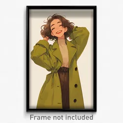 Anime Art Poster - Woman Feeling Delighted Wearing Spanish Green Coat (Print)