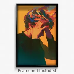 Art Poster - Man Feeling Remorse Wearing Famous Multicolored Hairband (Print)