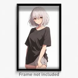 Anime Art Poster - Girl Feeling Paranoid Wearing Neat Grey Shorts