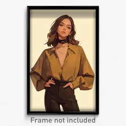 Art Poster - Girl Feeling Empathy Wearing Creative Gold Choker (Print)