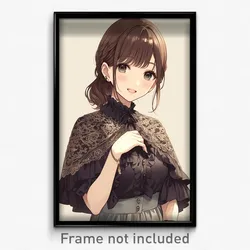 Anime Art Poster - Women Feeling Excited Wearing Elegant Frilled Capelet