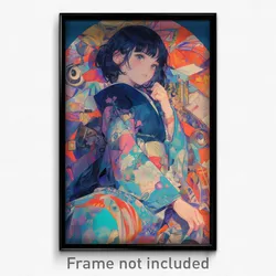 Art Poster - Girl Feeling Serenity Wearing Antique Short Kimono (Print)
