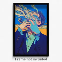 Art Poster - Man Feeling Relieved Wearing Simplistic Blue (Print)