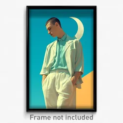 Art Poster - Man Feeling Contentment Wearing Multicolored Moon Ornament (Print)