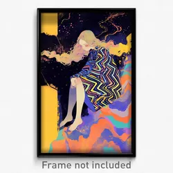 Art Poster - Girl Feeling Disheartened Wearing Zigzag Nightgown (Print)