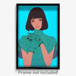 Anime Art Poster - Woman Feeling Driven Wearing Idealistic Aqua Gloves (Print)