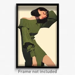 Art Poster - Woman Feeling Overwhelmed Wearing Spanish Ribbed Dress (Print)
