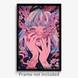 Art Poster - Woman Feeling Resentment Wearing Thrifty Cherry Blossoms (Print)