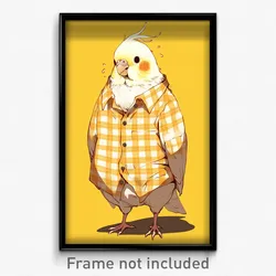 Anime Art Poster - Cockatiel Feeling Insulted Wearing Pastoral Checkered Clothes