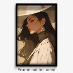 Anime Art Poster - Woman Feeling Optimistic Wearing Gray White Headwear (Print)