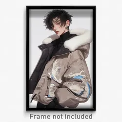 Anime Art Poster - Boy Feeling Self Caring Wearing Uttermost Fur Trimmed Jacket