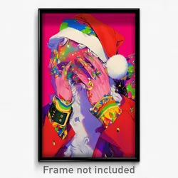 Art Poster - Man Feeling Dazed Wearing Fabulous Santa Gloves (Print)