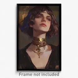 Art Poster - Girl Feeling Satisfaction Wearing Lively Gold Choker (Print)