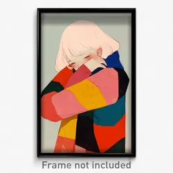 Art Poster - Woman Feeling Bewildered Wearing Multicolored Pink Sleeves (Print)