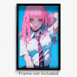 Anime Art Poster - Girl Feeling Eagerness Wearing Amazing Pink Necktie (Print)
