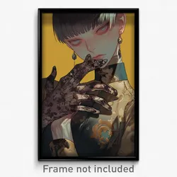 Art Poster - Boy Feeling Spite Wearing Slim Print Gloves (Print)