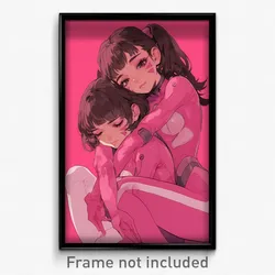 Anime Art Poster - Girls Feeling Tired Wearing Imaginary Pink Gloves