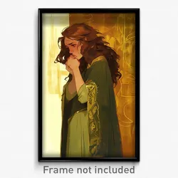 Art Poster - Woman Feeling Disbelief Wearing Perfect Green Capelet (Print)