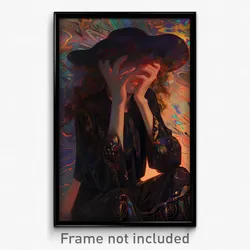 Art Poster - Woman Feeling Bored Wearing Velvety Pirate Hat (Print)