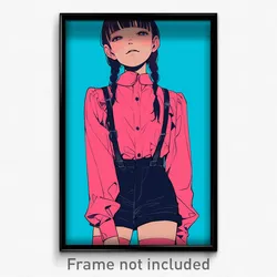 Anime Art Poster - Girl Feeling Comfortable, Simplistic Suspenders (Print)