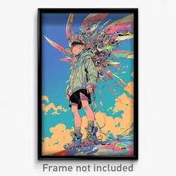 Art Poster - Boy Feeling Surprise Wearing Different Mechanical Wings (Print)