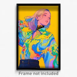 Art Poster - Girl Feeling Confusion Wearing Flashy Denim (Print)