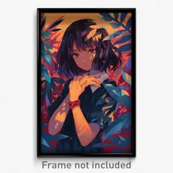 Art Poster - Girl Feeling Anticipation Wearing Wild Wrist Ribbon (Print)