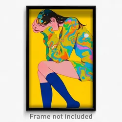 Art Poster - Girl Feeling Discomfort Wearing Bulky Over Kneehighs (Print)