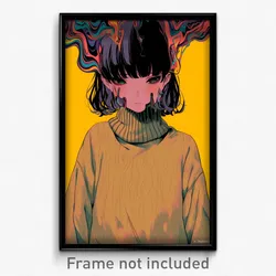 Anime Art Poster - Girl Feeling Undermined Wearing Golden Beige Sweater (Print)