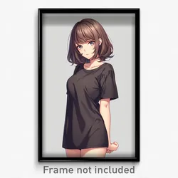 Anime Art Poster - Girl Feeling Acceptance Wearing Realistic Black Shirt (Print)