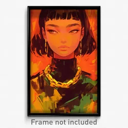 Anime Art Poster - Girl Feeling Liking Wearing Curvy Gold Necklace (Print)