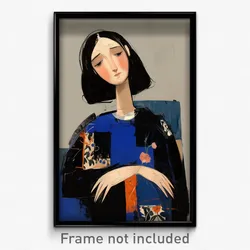 Art Poster - Woman Feeling Cheeky Wearing Complex Blue Sleeves (Print)