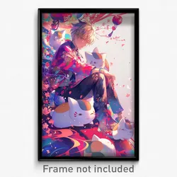 Anime Art Poster - Boy Feeling Calm Wearing Elegant Gradient Legwear (Print)
