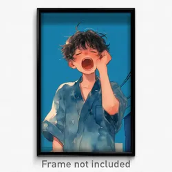 Anime Art Poster - Boy Feeling Yawning Wearing Handmade Blue (Print)