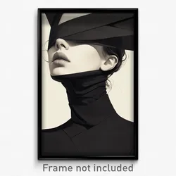 Art Poster - Woman Feeling Self Critical Wearing Complex Grey Headwear (Print)