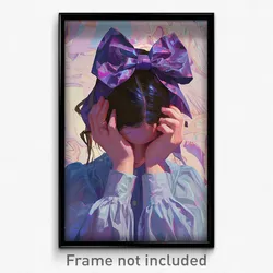 Art Poster - Girl Feeling Undermined Wearing Remarkable Purple Bow (Print)