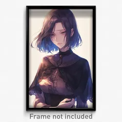 Anime Art Poster - Women Feeling Sadness Wearing Complex Black Capelet