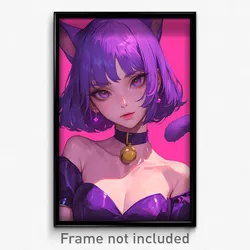 Anime Art Poster - Girl Feeling Cowardly Wearing Vivid Purple Choker (Print)